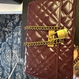 Kurt Geiger Maroon Quilted Wallet with Gold Chain